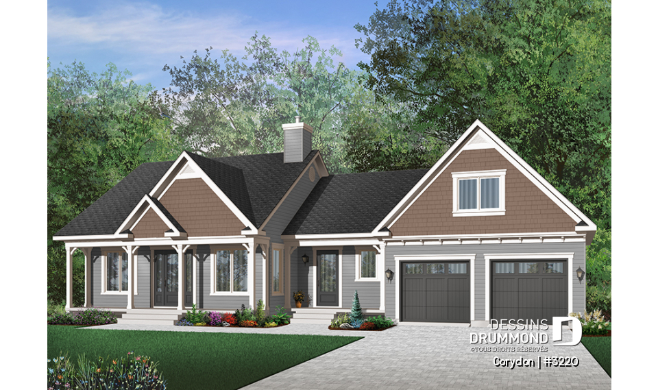 Version couleur no. 8 - Vue avant - Maison style Ranch avec garage double et sous-sol à aménager, 2 chambres - Corydon