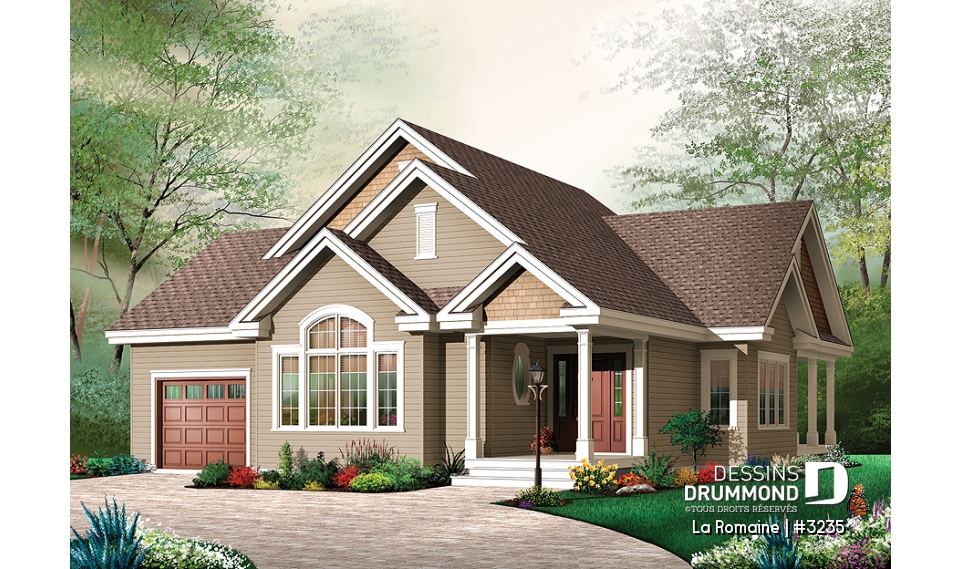 Vue avant - MODÈLE DE BASE - Magnifique plan de plain-pied 3 chambres au rez-de-chaussée, garage, terrasse couverte à l'arrière - La Romaine