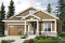 Vue avant - MODÈLE DE BASE - Plan de bungalow de style nordique, garage double, 3 chambres, grande terrasse abritée, foyer, aire ouverte - Rustika 2