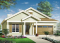 Vue avant - MODÈLE DE BASE - Plan de plain-pied sur dalle, 3 chambres, garage double, terrasse couverte, foyer, suite de maîtres - Rustika