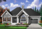 Version couleur no. 1 - Vue avant - Bungalow d'inspiration contemporaine, plafond cathédrale au salon, foyer central, 2 chambres, garage - Mary