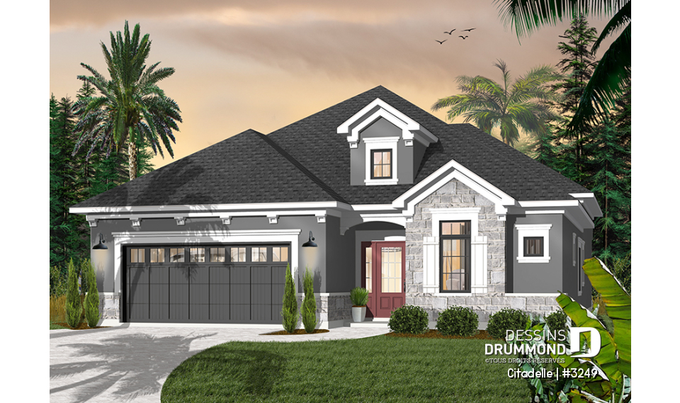 Vue avant - MODÈLE DE BASE - Plain-pied avec beaucoup de rangement, 4 chambres, îlot de cuisine - Citadelle