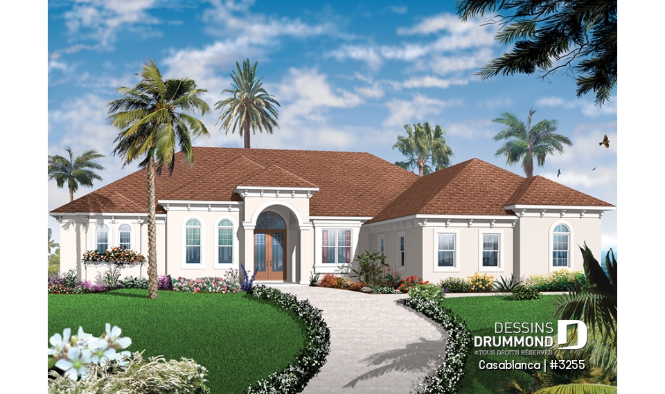 Vue avant - MODÈLE DE BASE - Maison luxueuse et spacieuse, 4 chambres, garage triple, plafond 10' - Casablanca