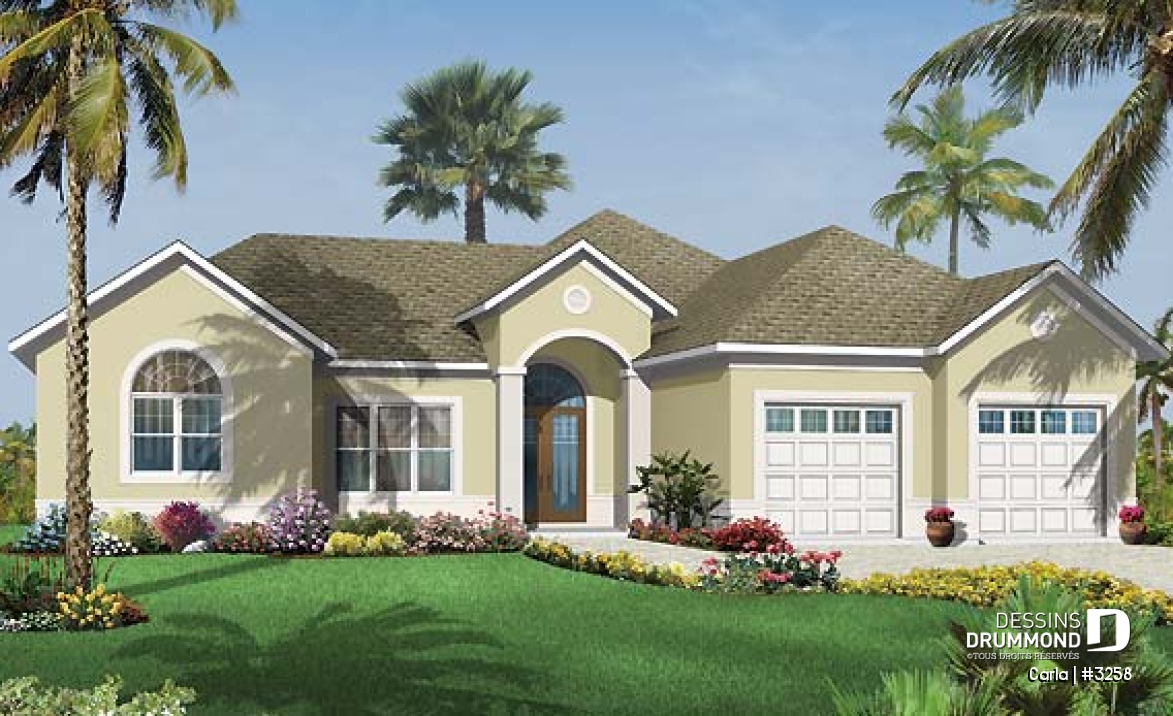 Vue avant - MODÈLE DE BASE - Bungalow avec plafond 10', 3 chambres, 2 salons, terrasse couverte - Carla