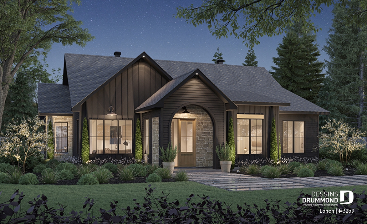 Vue avant - MODÈLE DE BASE - Plan de maison plain-pied 4 chambres, 2 salles de bain, garde-manger et suite privée pour les parents - Lohan