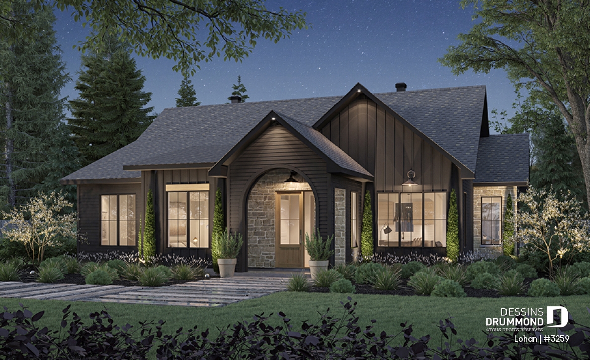Vue avant - MODÈLE DE BASE - Plan de maison plain-pied 4 chambres, 2 salles de bain, garde-manger et suite privée pour les parents - Lohan
