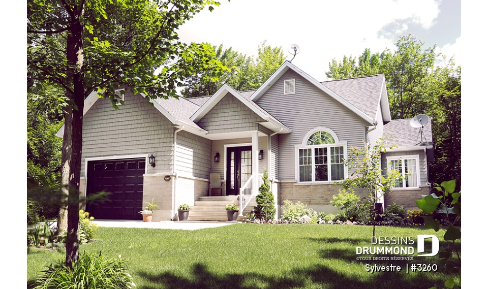 Vue avant - MODÈLE DE BASE - Bungalow champêtre lumineux à aire ouverte avec garage – Plan idéal pour confort et simplicité - Sylvestre 