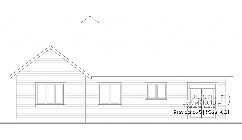 Élévation arrière du plan de maison unifamiliale 3284-CIG1 Élévation arrière - Providence 5