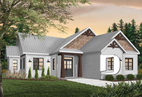 Version couleur no. 1 - Vue avant - Plan de plain-pied champêtre, 3 chambres, garage double latéral, buanderie, foyer, plafond à 9 pieds - Providence 5