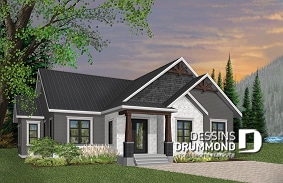 Vue avant - MODÈLE DE BASE - Plan maison 3 chambres, Craftsman, chambre des maîtres avec walk-in & salle de douche privée, buanderie, foyer - Providence 1