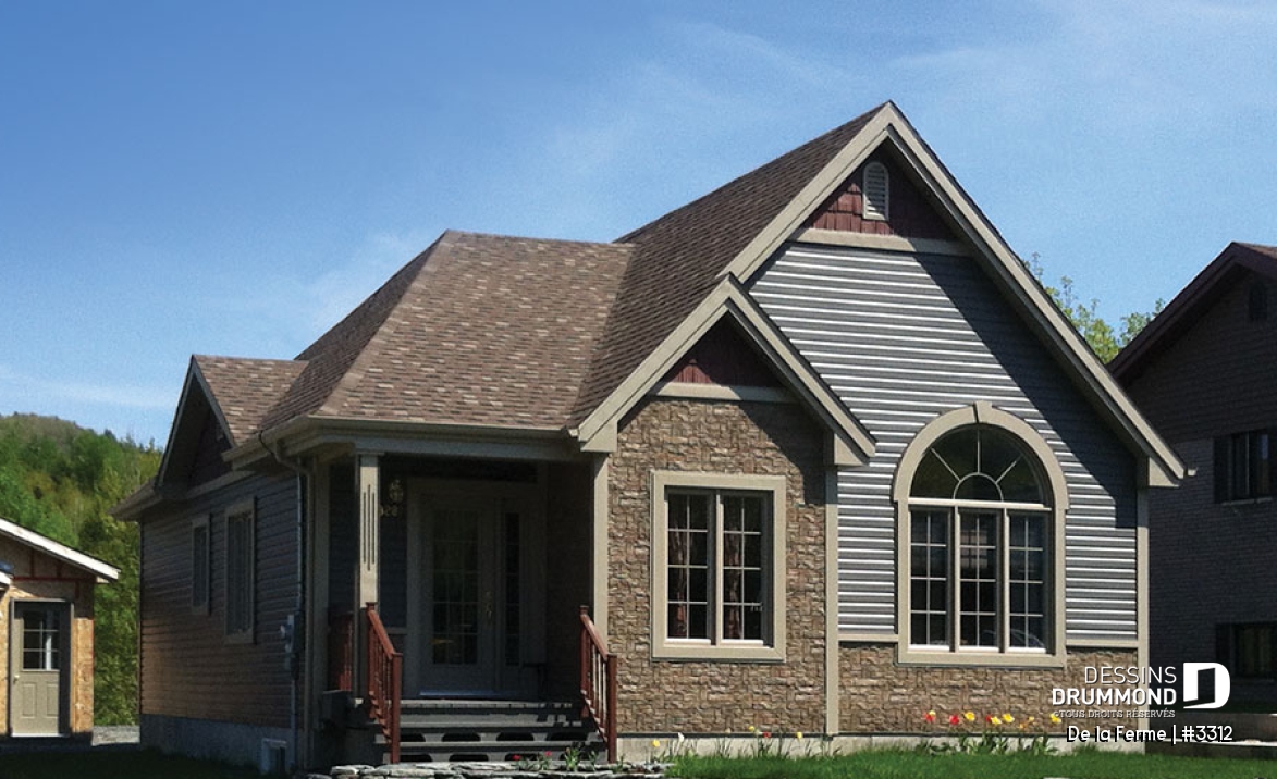 Vue avant - MODÈLE DE BASE - Plan de maison avec 2 grandes chambres, salle à manger &amp; salon à aire ouverte, bon prix - De la Ferme