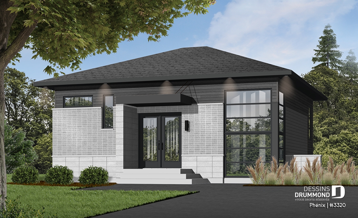 Version couleur no. 2 - Vue avant - Plan de maison contemporaine lumineuse, petit budget, 3 chambres, garde-manger, grande douche - Phénix