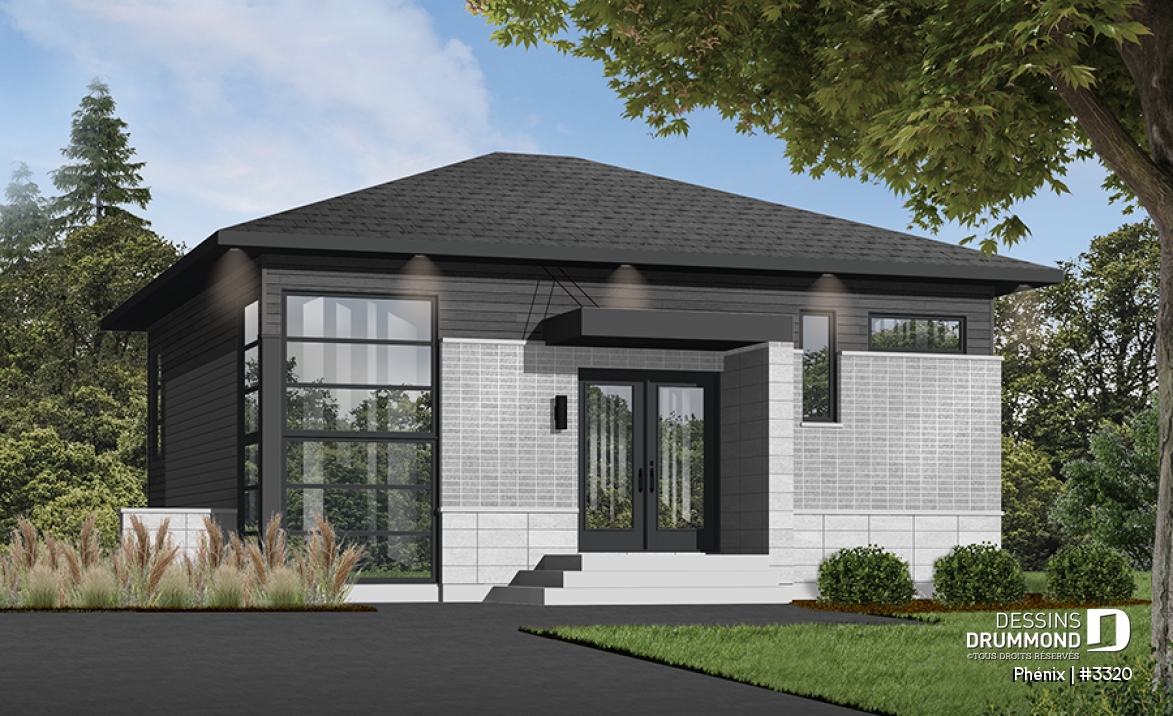 Version couleur no. 2 - Vue avant - Plan de maison contemporaine lumineuse, petit budget, 3 chambres, garde-manger, grande douche - Phénix