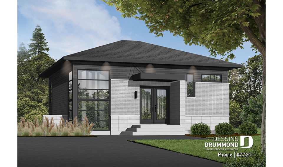 Version couleur no. 2 - Vue avant - Plan de maison contemporaine lumineuse, petit budget, 3 chambres, garde-manger, grande douche - Phénix