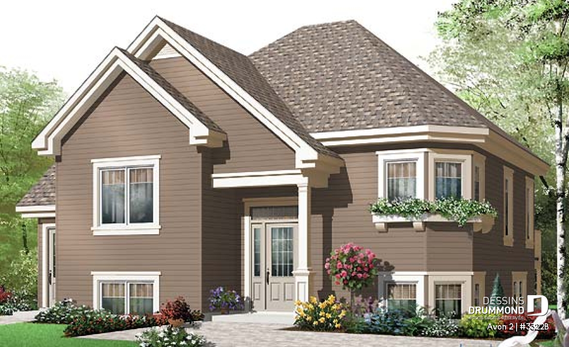 Vue avant - MODÈLE DE BASE - Bungalow abordable, appartement une chambre au sous-sol, bachelor, 3 à 4 chambres à l'unité principale - Avon 2