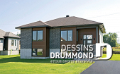 Vue avant - MODÈLE DE BASE - Plan de bungalow de type split-level contemporain, 2 chambres, aire ouverte, sous-sol aménageable,  - Hautbois 3