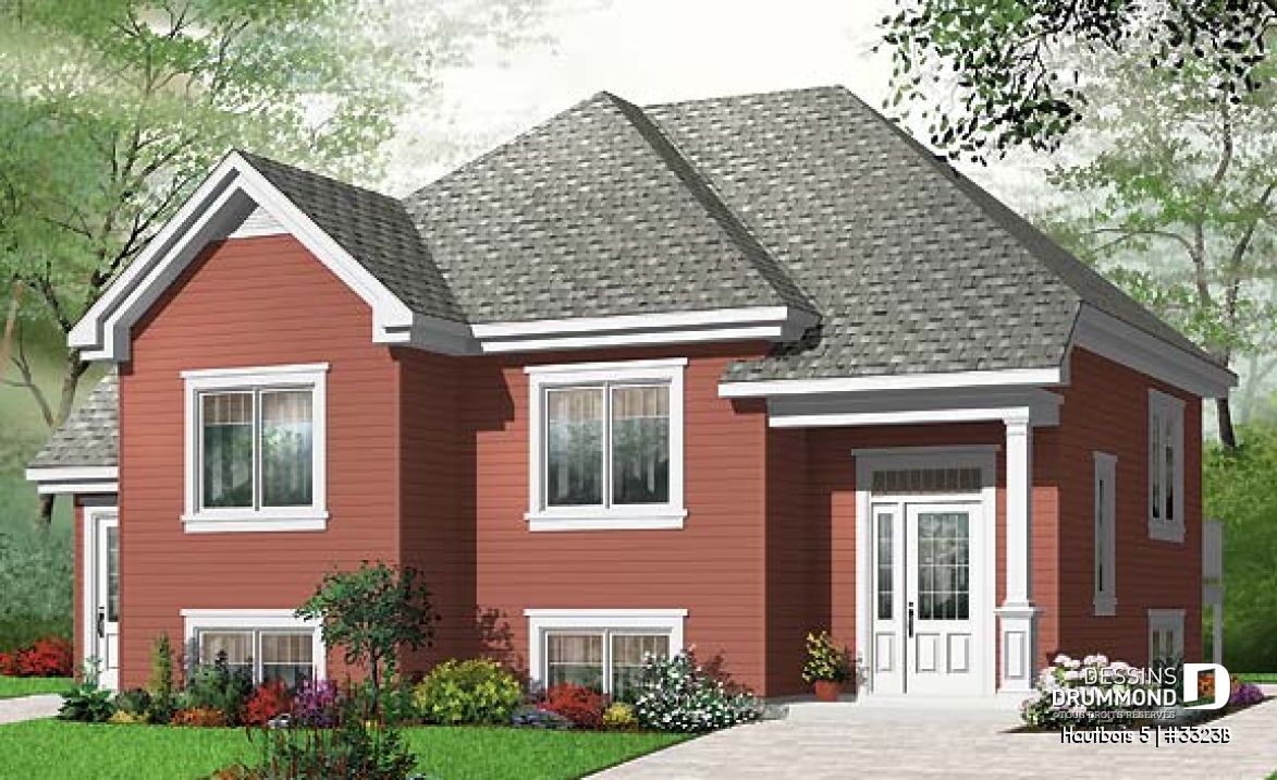 Vue avant - MODÈLE DE BASE - Plan de maison avec bachelor au sous-sol, 3 chambres, 2 salles de séjour au propriétaire - Hautbois 5