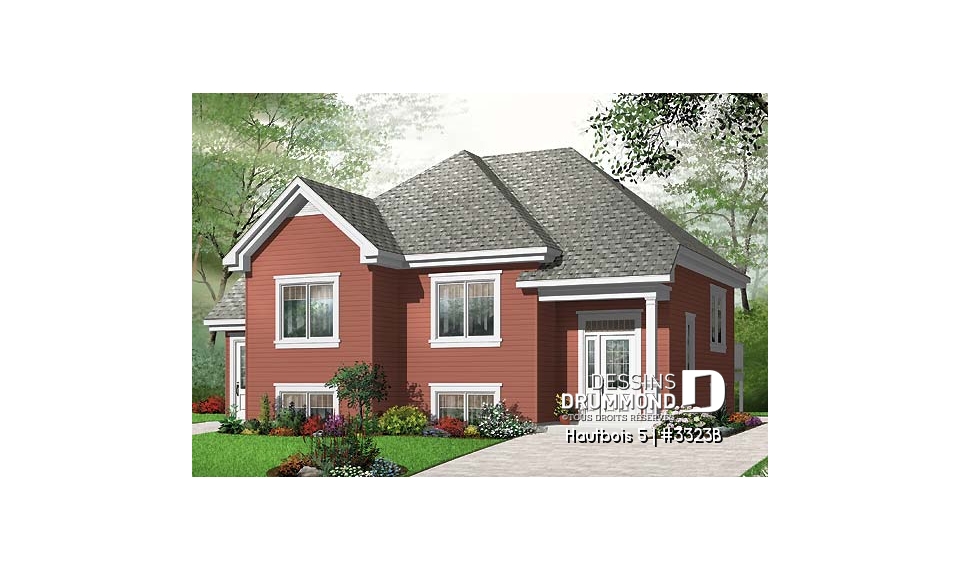 Vue avant - MODÈLE DE BASE - Plan de maison avec bachelor au sous-sol, 3 chambres, 2 salles de séjour au propriétaire - Hautbois 5