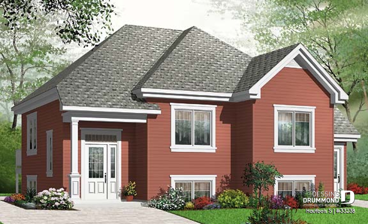 Vue avant - MODÈLE DE BASE - Plan de maison avec bachelor au sous-sol, 3 chambres, 2 salles de séjour au propriétaire - Hautbois 5