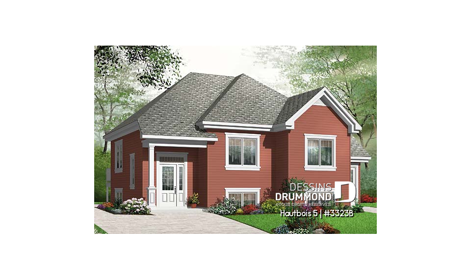 Vue avant - MODÈLE DE BASE - Plan de maison avec bachelor au sous-sol, 3 chambres, 2 salles de séjour au propriétaire - Hautbois 5