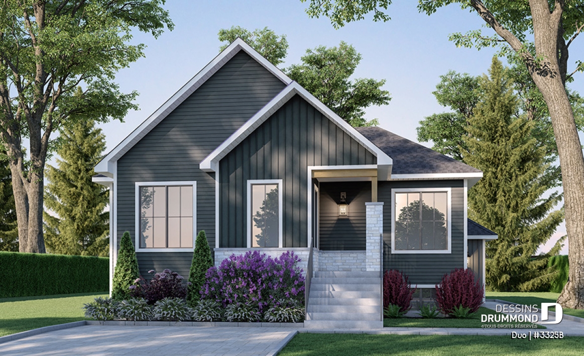 Vue avant - MODÈLE DE BASE - Plain pied avec bachelor une chambre au sous-sol, idéal comme première maison! - Duo