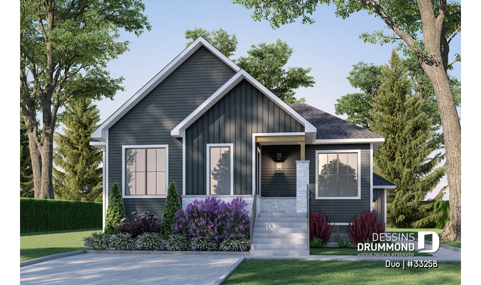 Vue avant - MODÈLE DE BASE - Plain pied avec bachelor une chambre au sous-sol, idéal comme première maison! - Duo