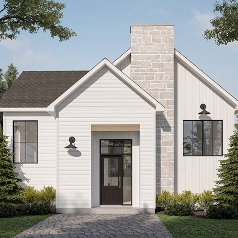 Vue avant - MODÈLE DE BASE - Maison split-level 1 à 3 chambres, superbe fenestration à l'arrière, sous-sol aménagé optionnel ($) - Newland