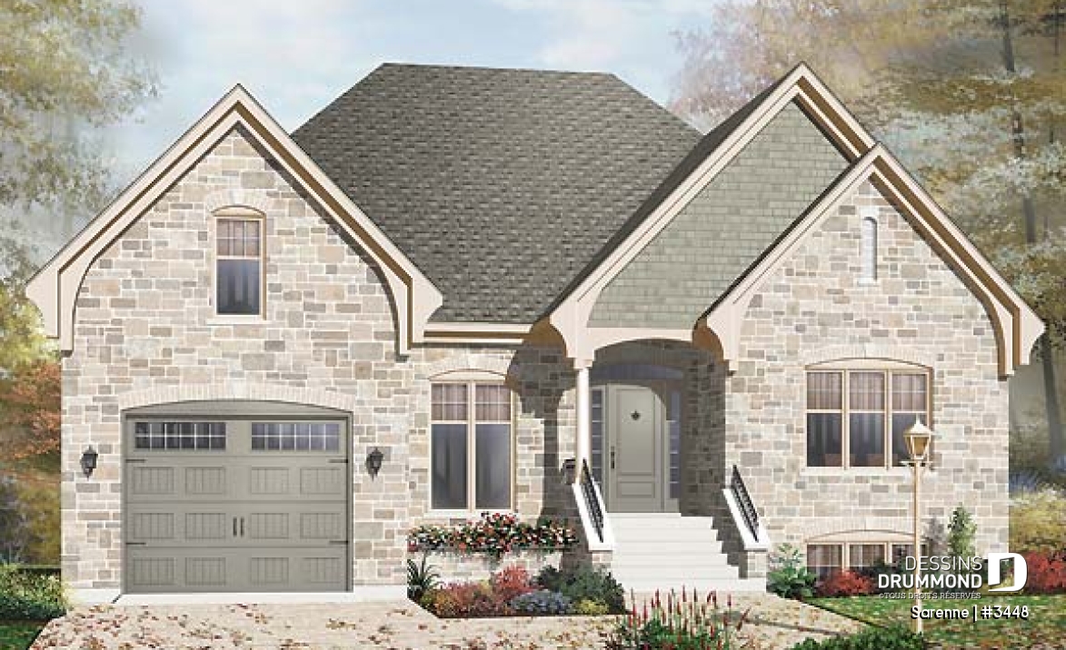 Vue avant - MODÈLE DE BASE - Plain-pied style craftsman, 2 chambres, garage avec espace boni - Sarenne
