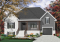 Version couleur no. 3 - Vue avant - Plan de Bungalow confortable, vestibule, foyer, cuisine ouverte sur salon, 2 chambres, garage avec espace boni - Altona