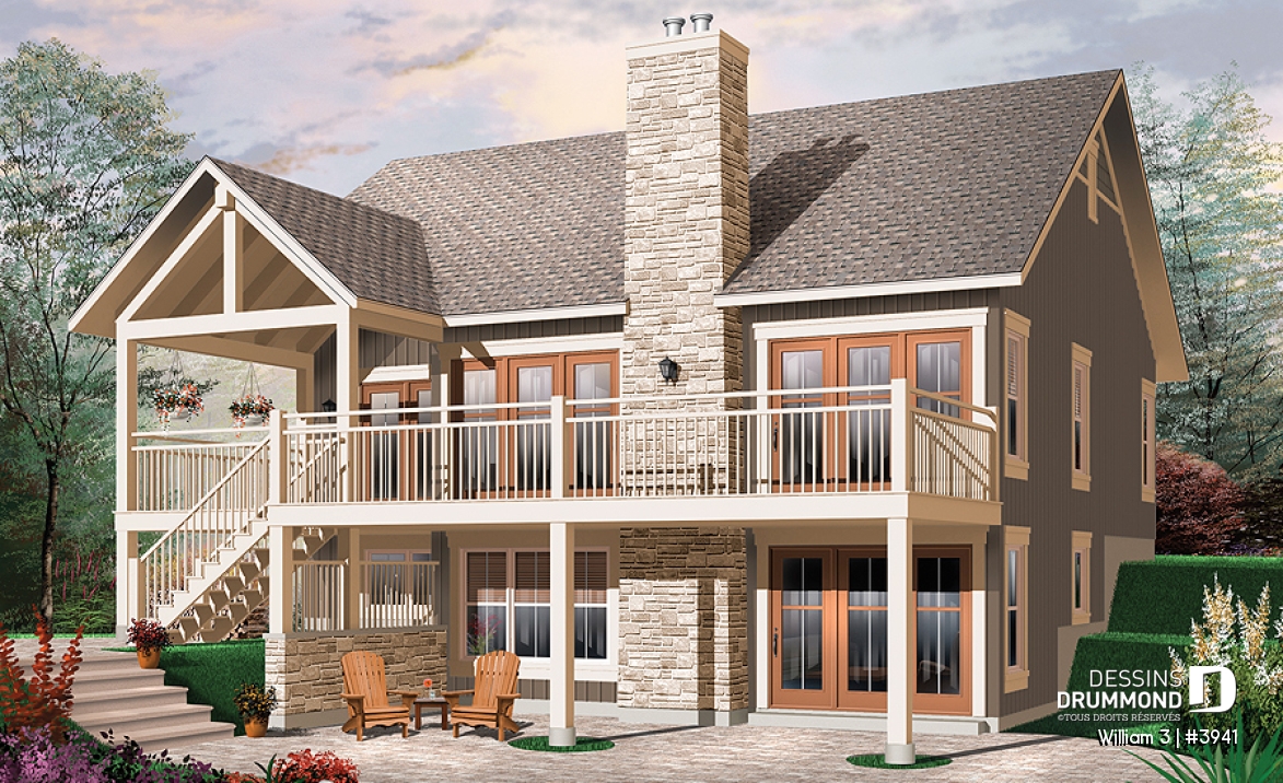 Vue arrière - MODÈLE DE BASE - Maison chalet Moderne Rustique, 2 chambres au rdc., cuisine avec îlot, sous-sol à aménager - William 3