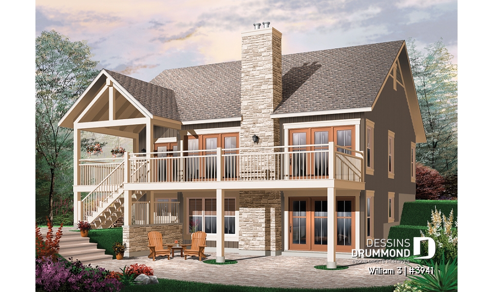 Vue arrière - MODÈLE DE BASE - Maison chalet Moderne Rustique, 2 chambres au rdc., cuisine avec îlot, sous-sol à aménager - William 3