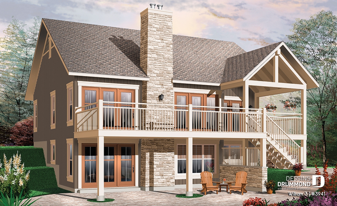 Vue arrière - MODÈLE DE BASE - Maison chalet Moderne Rustique, 2 chambres au rdc., cuisine avec îlot, sous-sol à aménager - William 3