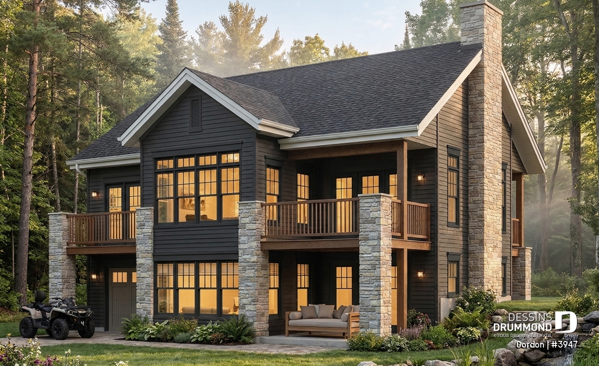 Vue arrière - MODÈLE DE BASE - Plan de plain-pied avec rez-de-jardin, belle lumière naturelle, grande terrasse - Gordon