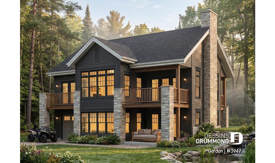 Vue arrière - MODÈLE DE BASE - Plan de plain-pied avec rez-de-jardin, belle lumière naturelle, grande terrasse - Gordon