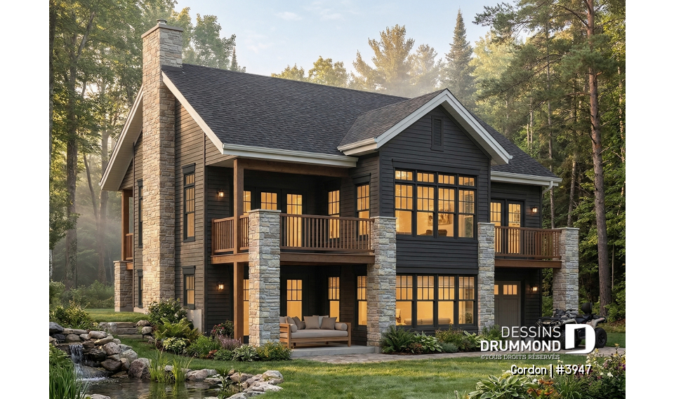 Vue arrière - MODÈLE DE BASE - Plan de plain-pied avec rez-de-jardin, belle lumière naturelle, grande terrasse - Gordon