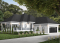 Vue avant - MODÈLE DE BASE - Plan de chalet 2 chambres, garage double, terasse et abri moustiquaire, 2 salles de bain, buanderie au r-d-c - Pandora 2