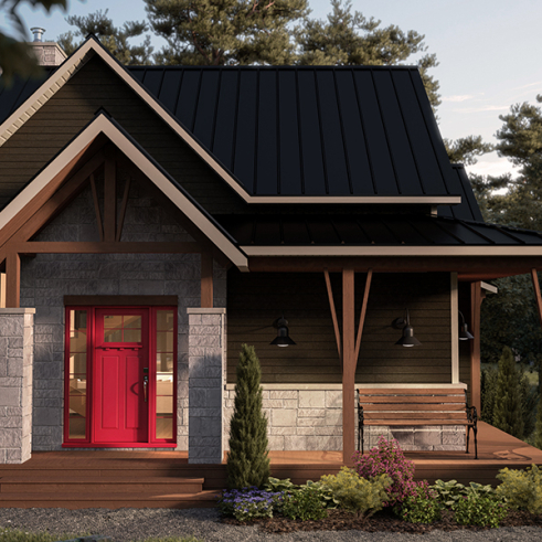 Vue avant - MODÈLE DE BASE - Maison genre chalet avec loft à l'étage, 3 chambres au total, 2 salles familiales - Whistler