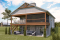 Vue arrière - MODÈLE DE BASE - Modèle de chalet contemporain, plafond cathédrale, rez-de-jardin aménagé, foyers, terrasses couvertes et esp - Happy Hour
