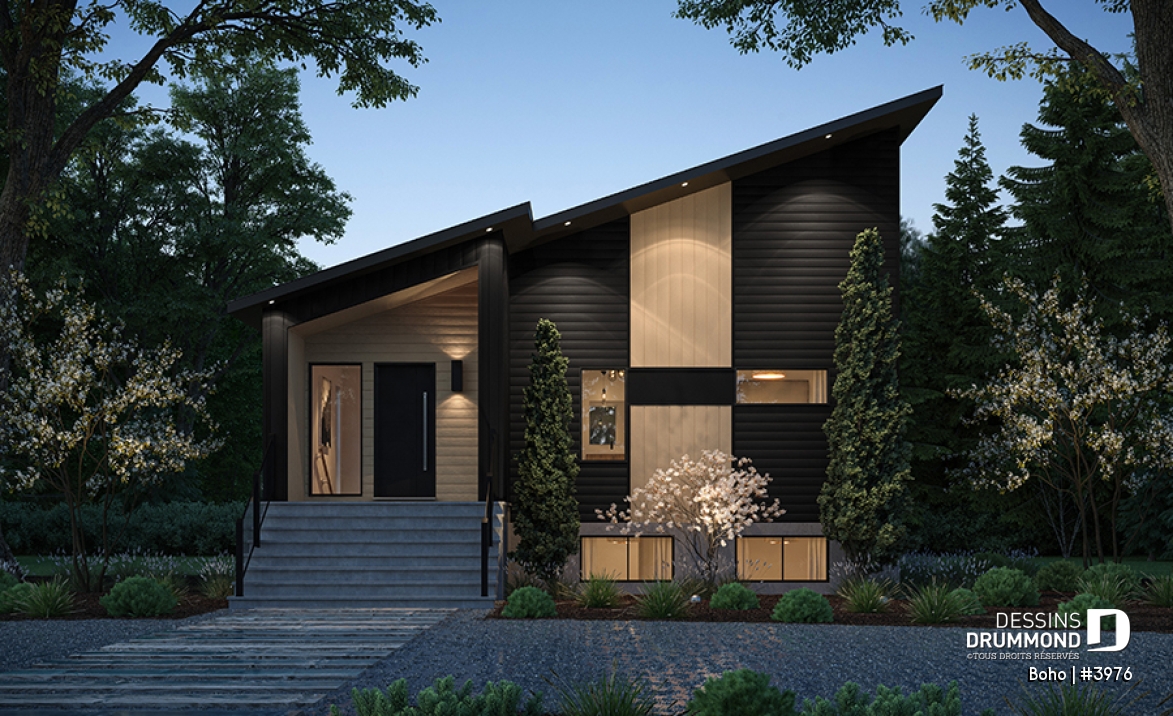 Vue avant - MODÈLE DE BASE - Modèle de maison moderne, s-sol aménagé optionnel pour un total de 4 chambres, 2 salons et 2.5 salles de bain - Boho