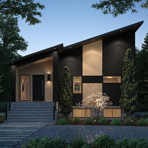 Vue avant - MODÈLE DE BASE - Modèle de maison moderne, s-sol aménagé optionnel pour un total de 4 chambres, 2 salons et 2.5 salles de bain - Boho