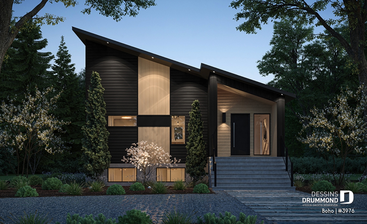 Vue avant - MODÈLE DE BASE - Modèle de maison moderne, s-sol aménagé optionnel pour un total de 4 chambres, 2 salons et 2.5 salles de bain - Boho