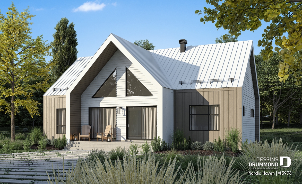 Vue arrière - MODÈLE DE BASE - Modèle style chalet Scandinave Moderne avec option de finition du sous-sol pour total de 4-5 chambres - Nordic Haven