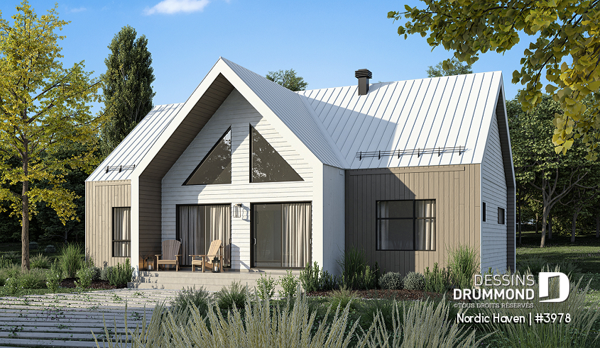 Vue arrière - MODÈLE DE BASE - Modèle style chalet Scandinave Moderne avec option de finition du sous-sol pour total de 4-5 chambres - Nordic Haven