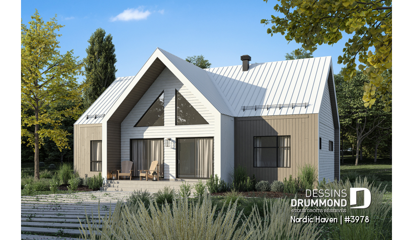 Vue arrière - MODÈLE DE BASE - Modèle style chalet Scandinave Moderne avec option de finition du sous-sol pour total de 4-5 chambres - Nordic Haven