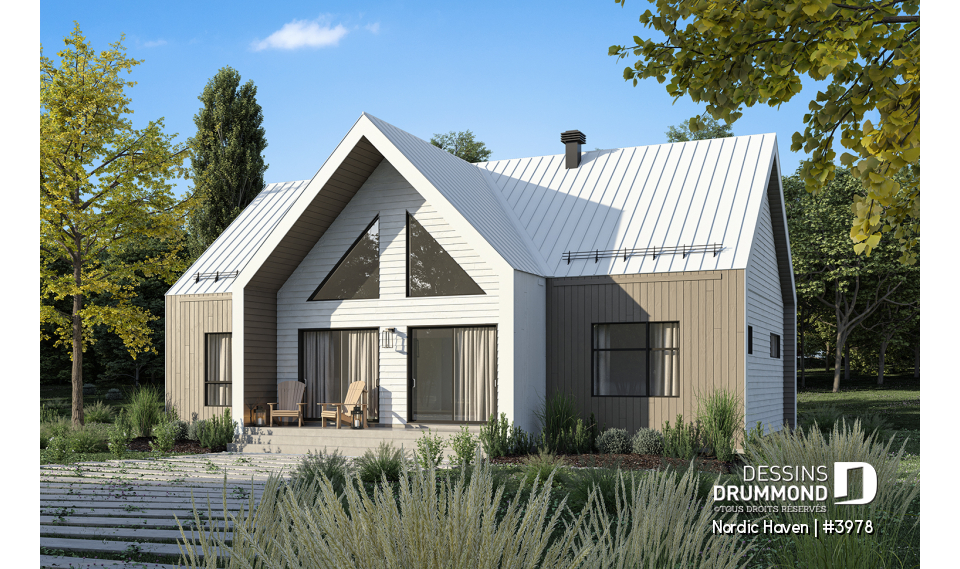 Vue arrière - MODÈLE DE BASE - Modèle style chalet Scandinave Moderne avec option de finition du sous-sol pour total de 4-5 chambres - Nordic Haven