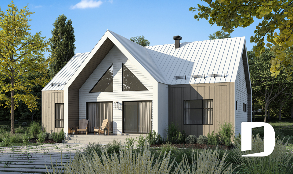 Vue arrière - MODÈLE DE BASE - Modèle style chalet Scandinave Moderne avec option de finition du sous-sol pour total de 4-5 chambres - Nordic Haven