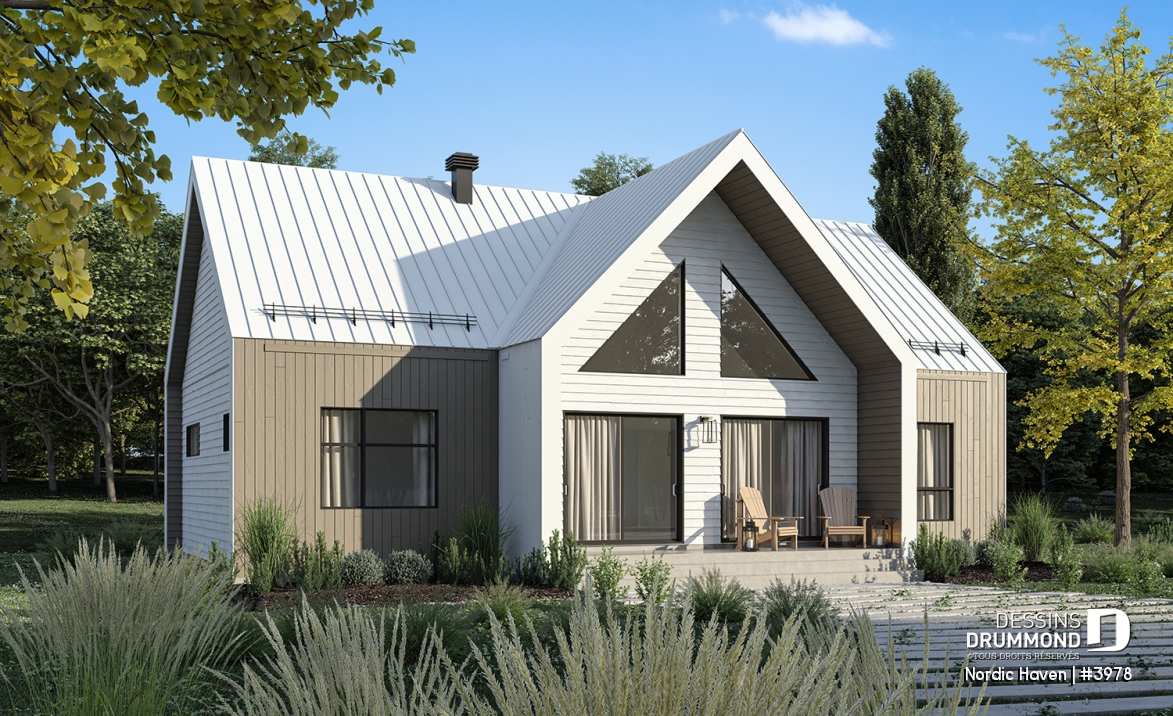 Vue arrière - MODÈLE DE BASE - Modèle style chalet Scandinave Moderne avec option de finition du sous-sol pour total de 4-5 chambres - Nordic Haven