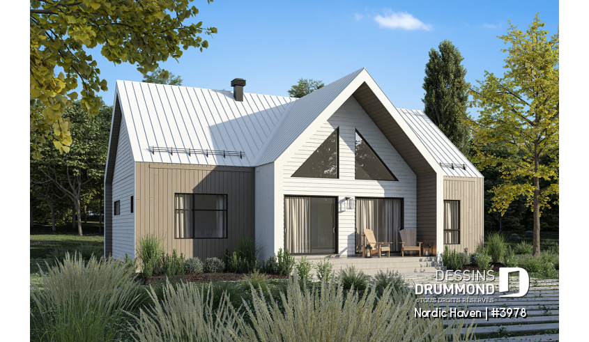 Vue arrière - MODÈLE DE BASE - Modèle style chalet Scandinave Moderne avec option de finition du sous-sol pour total de 4-5 chambres - Nordic Haven