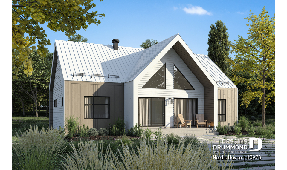 Vue arrière - MODÈLE DE BASE - Modèle style chalet Scandinave Moderne avec option de finition du sous-sol pour total de 4-5 chambres - Nordic Haven