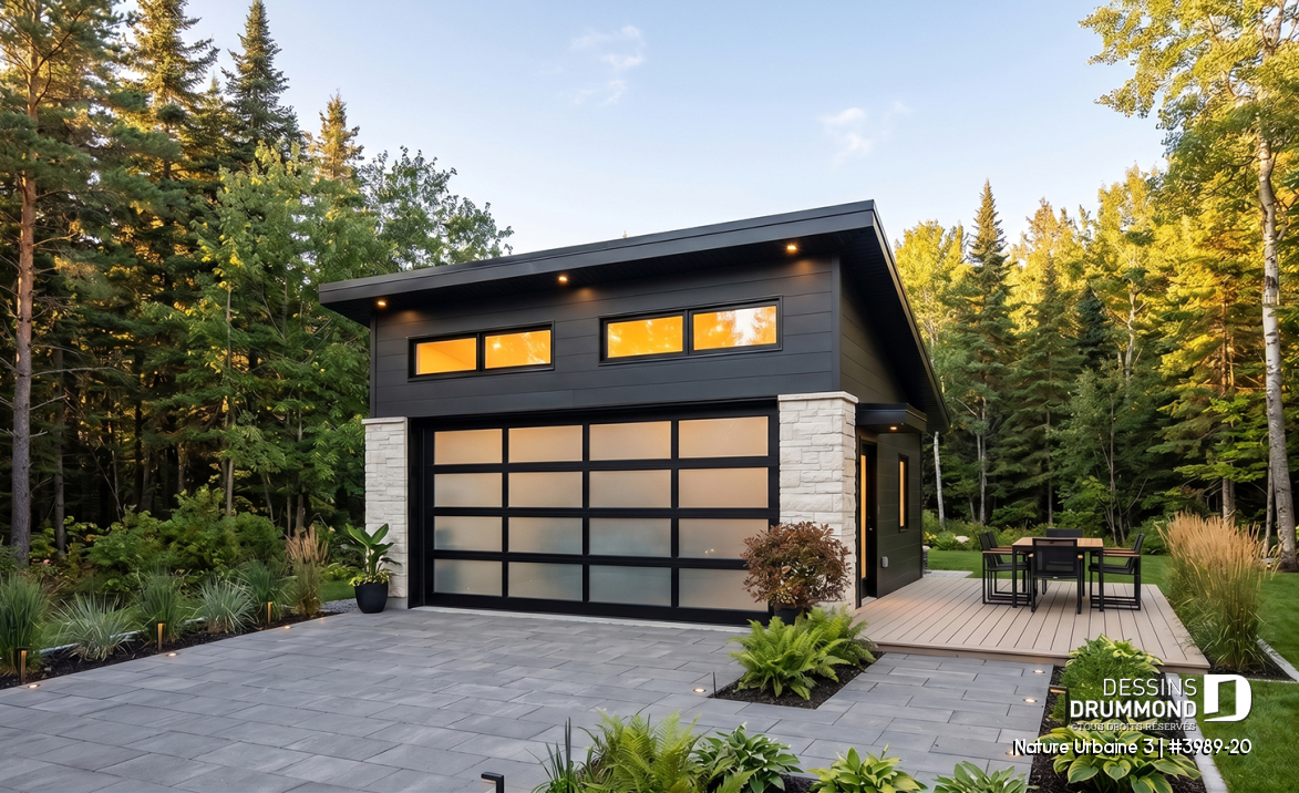Vue avant - MODÈLE DE BASE - Plan de garage monopente double pour 2 voitures, moderne et lumineux - Nature Urbaine 3